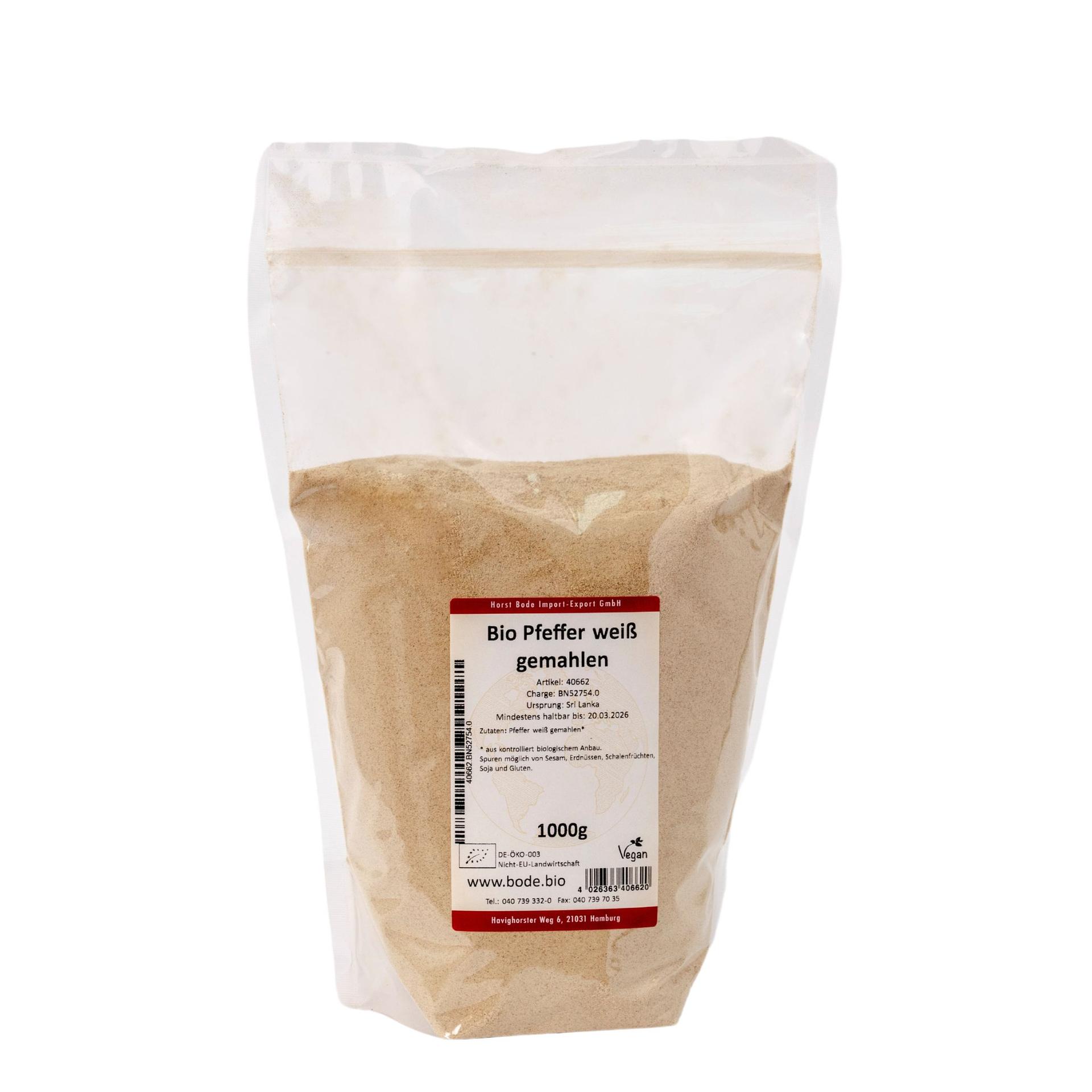 Luomu valkea jauhettu mustapippuri 1 kg