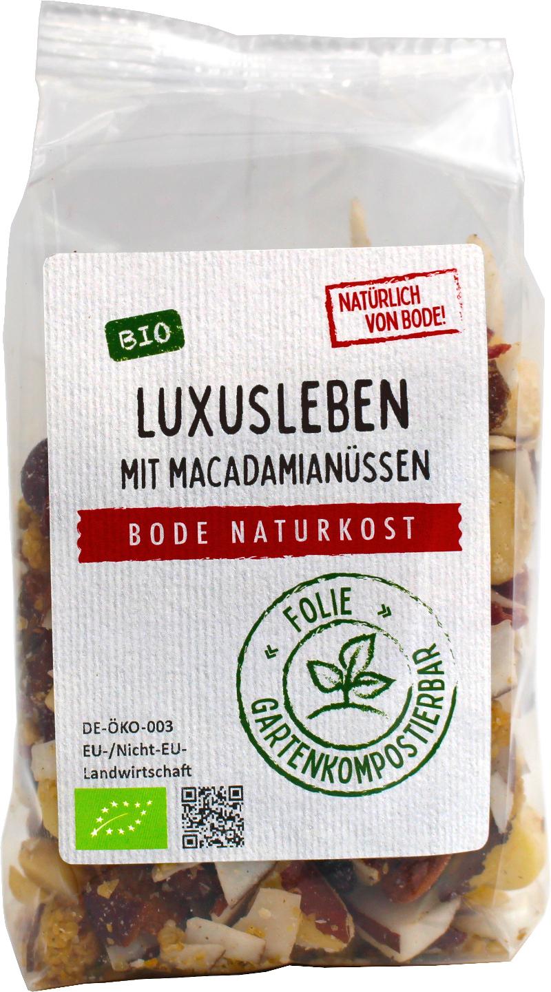 Luxuselämää - Macadamia-sekamelske, luomu - ilman rusinoita - puutarhakompostoitava pussi 6x175g