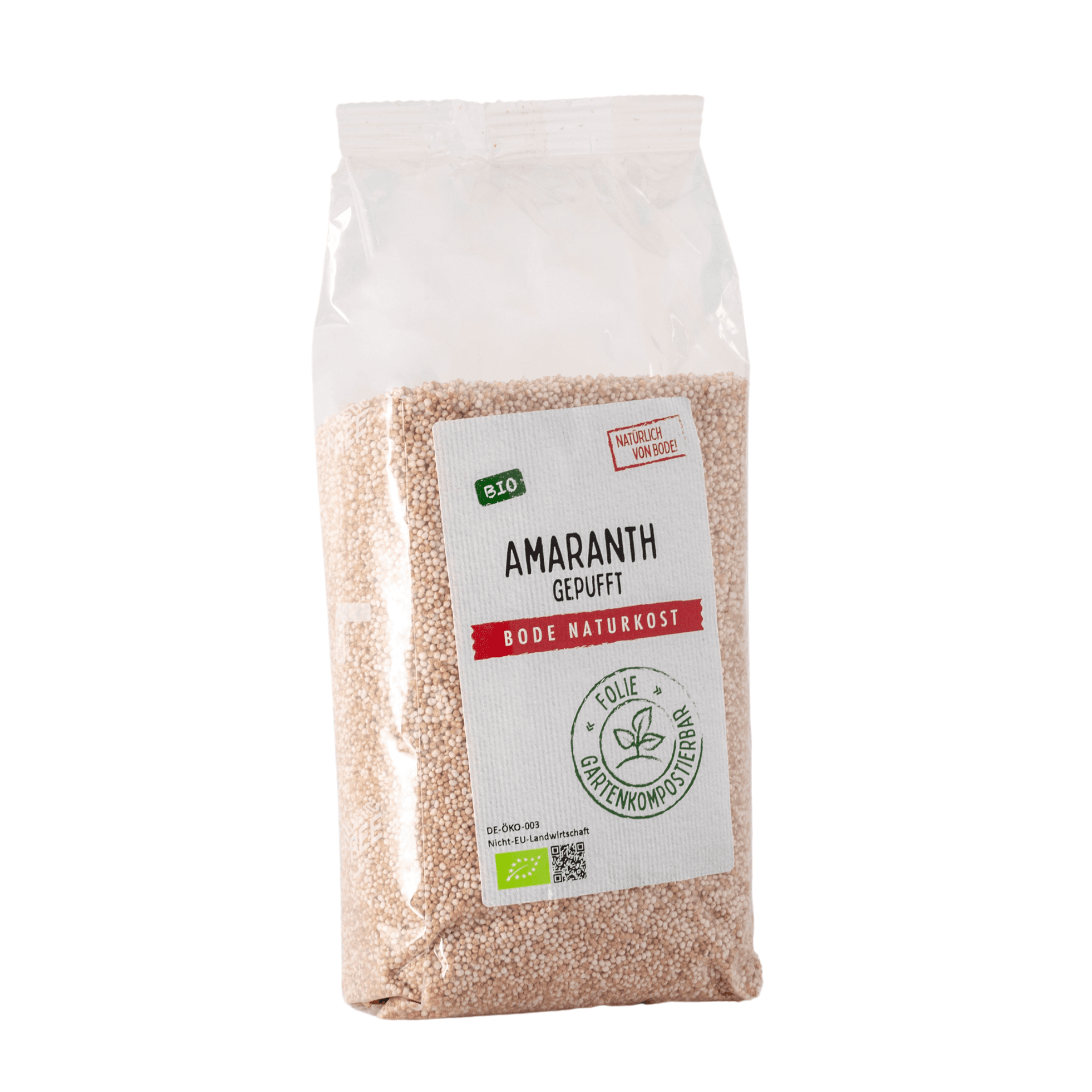 Puffattu luomuamarantti, 6 x 150 g puutarhakompostoituvassa kassissa