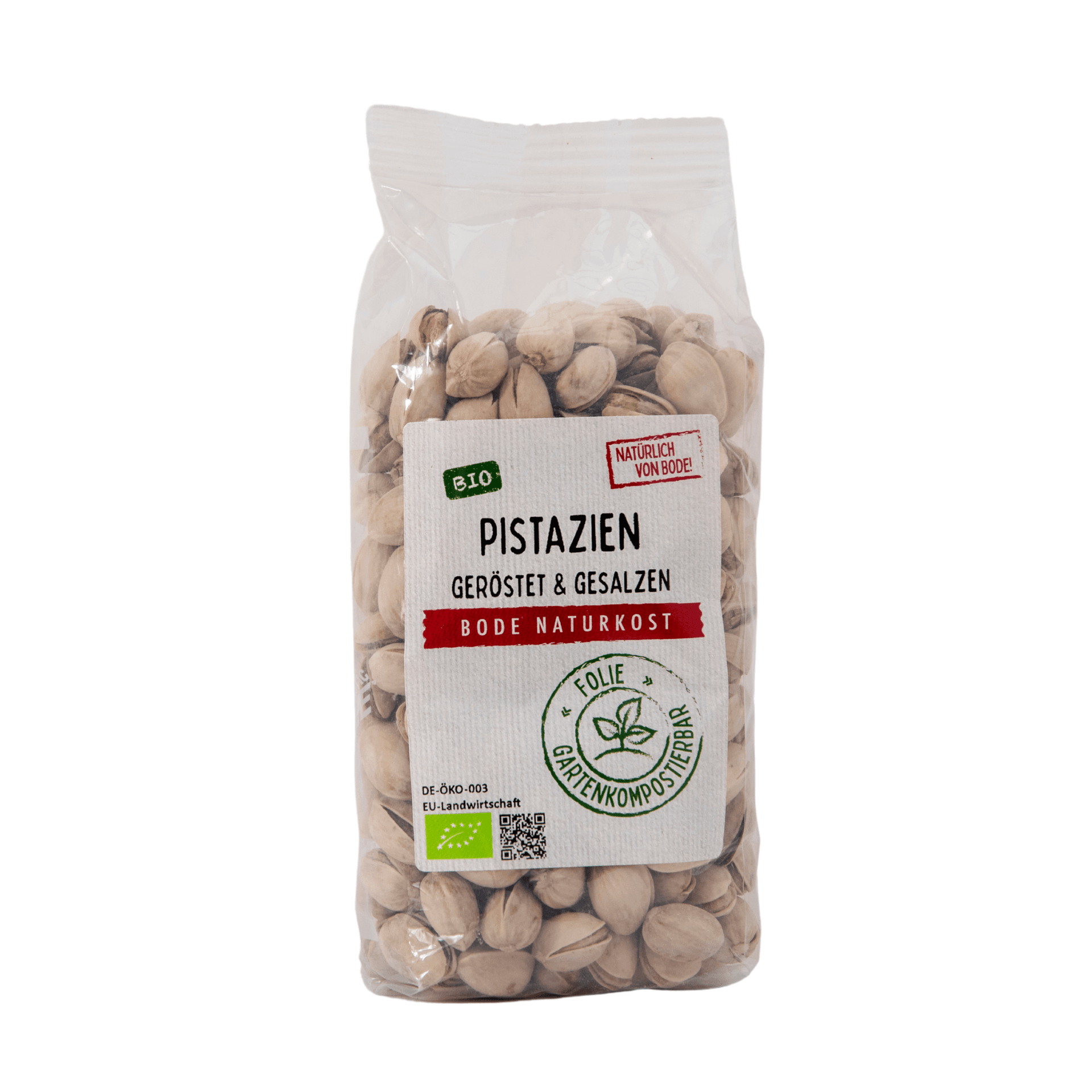 Luomu pistasiakerneet paistetut ja suolaisten kuorissa, luonnonjätekompostoituvassa kassissa 6x250g