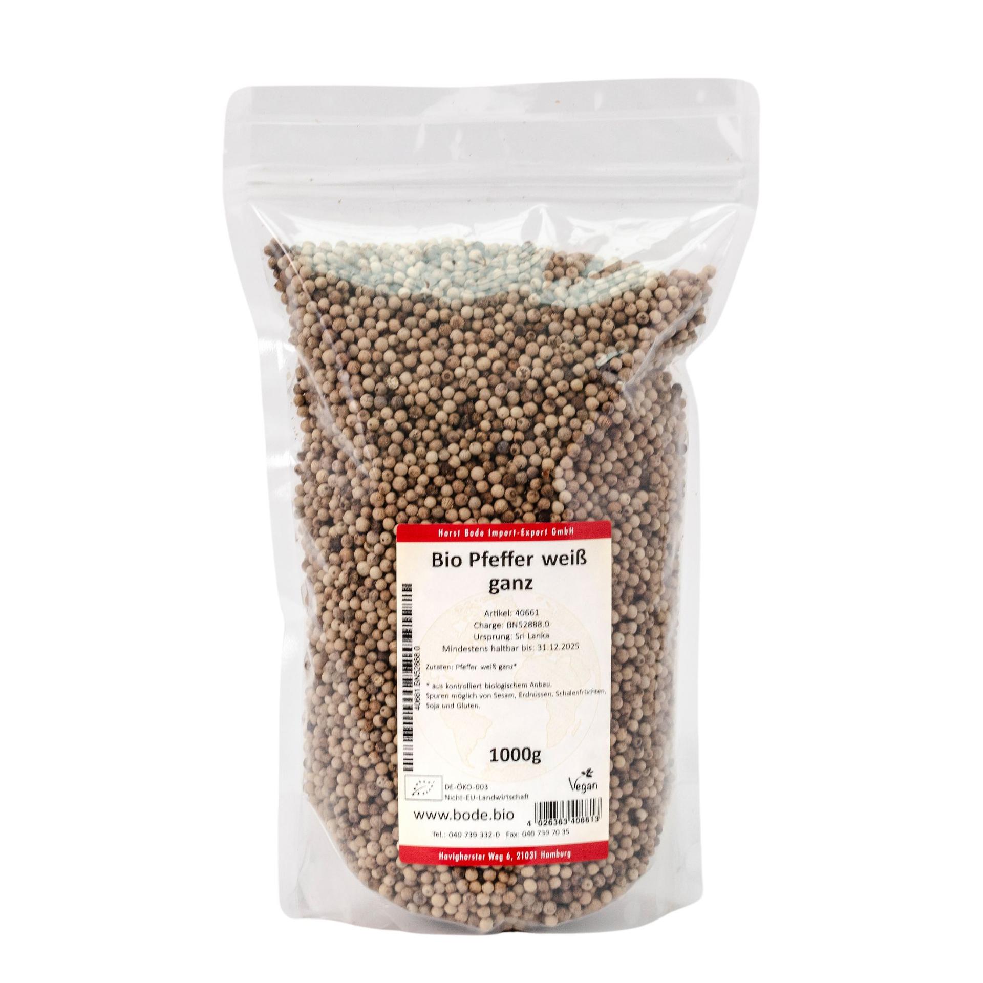 Luomu valkea pippuri kokonaisena 1kg