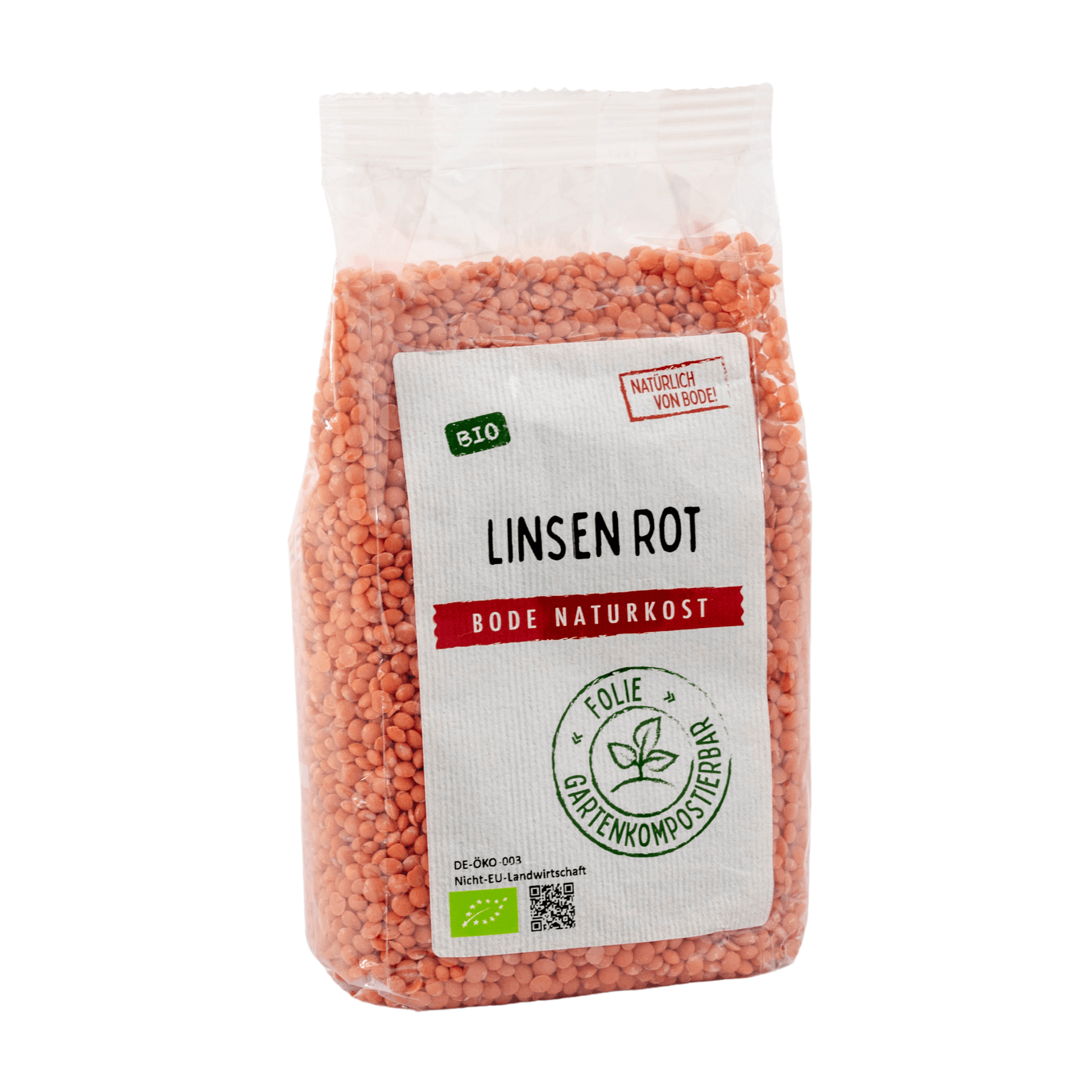 Luomu punaiset linsset, 6 x 500 g puutarhakompostoituvassa kassissa