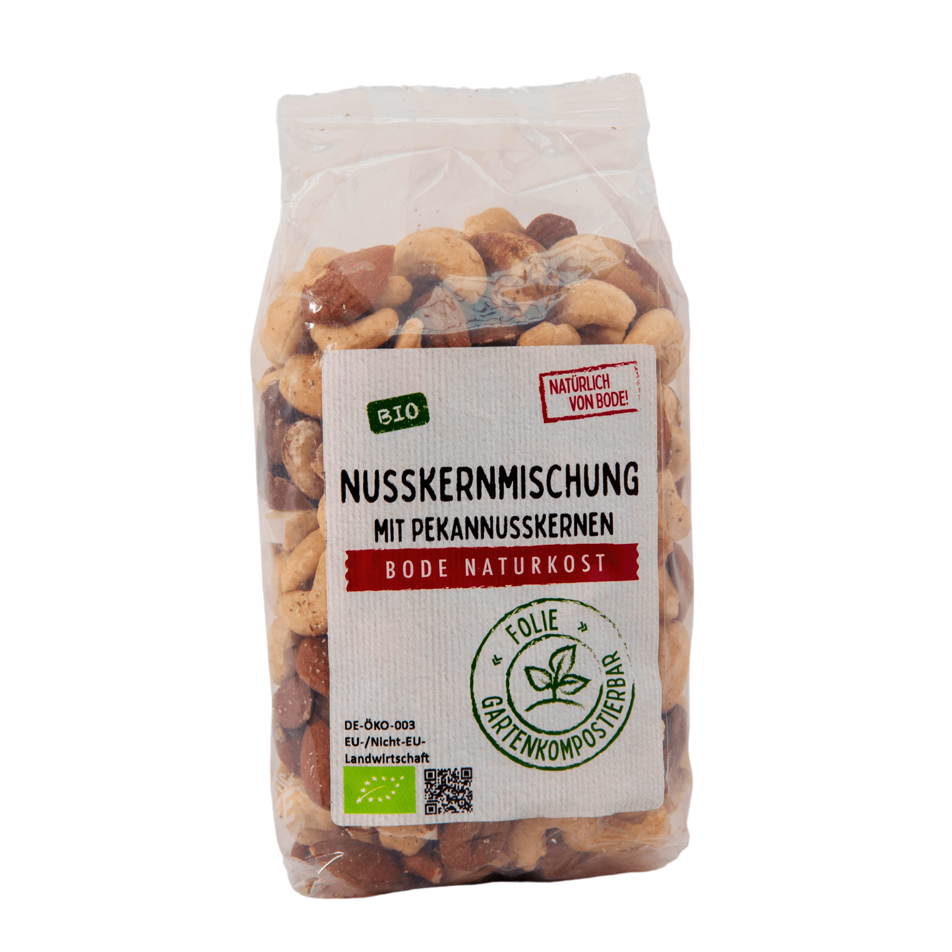 Luomu seudenkerroksien sekoitus pekannusskerroksineen, luonnonmukaisesti kosteutuvassa pussissa 6x250g